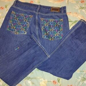 COOGI Repeat Pattern Embroidered Multi Color Men's Jeans 40" Waist - Streetwear